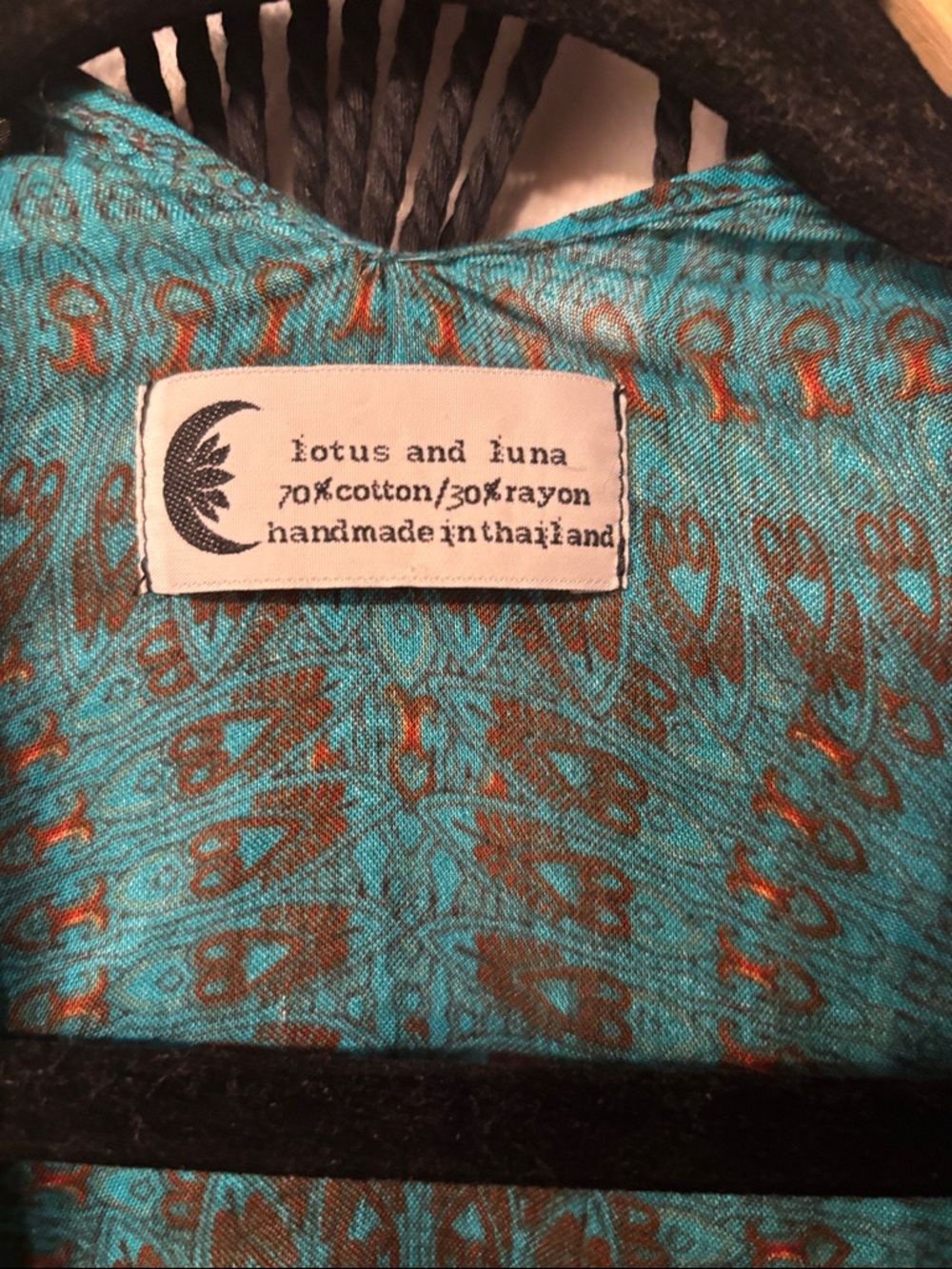Boho Teal & Orange Printed Open-Front Tunic Kimono - Picture 2 of 4